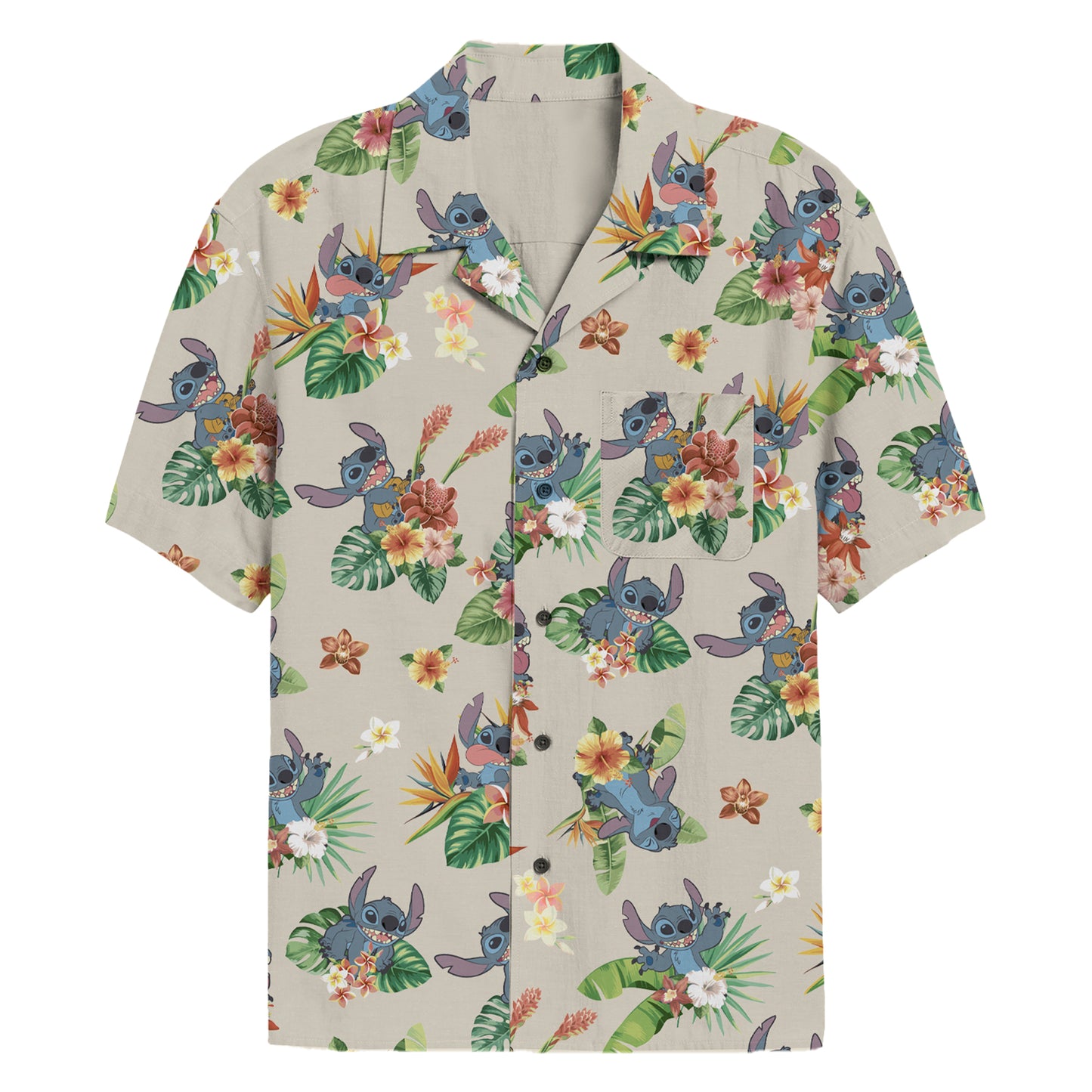 Men's Disney Stitch Tropical Button Up Woven