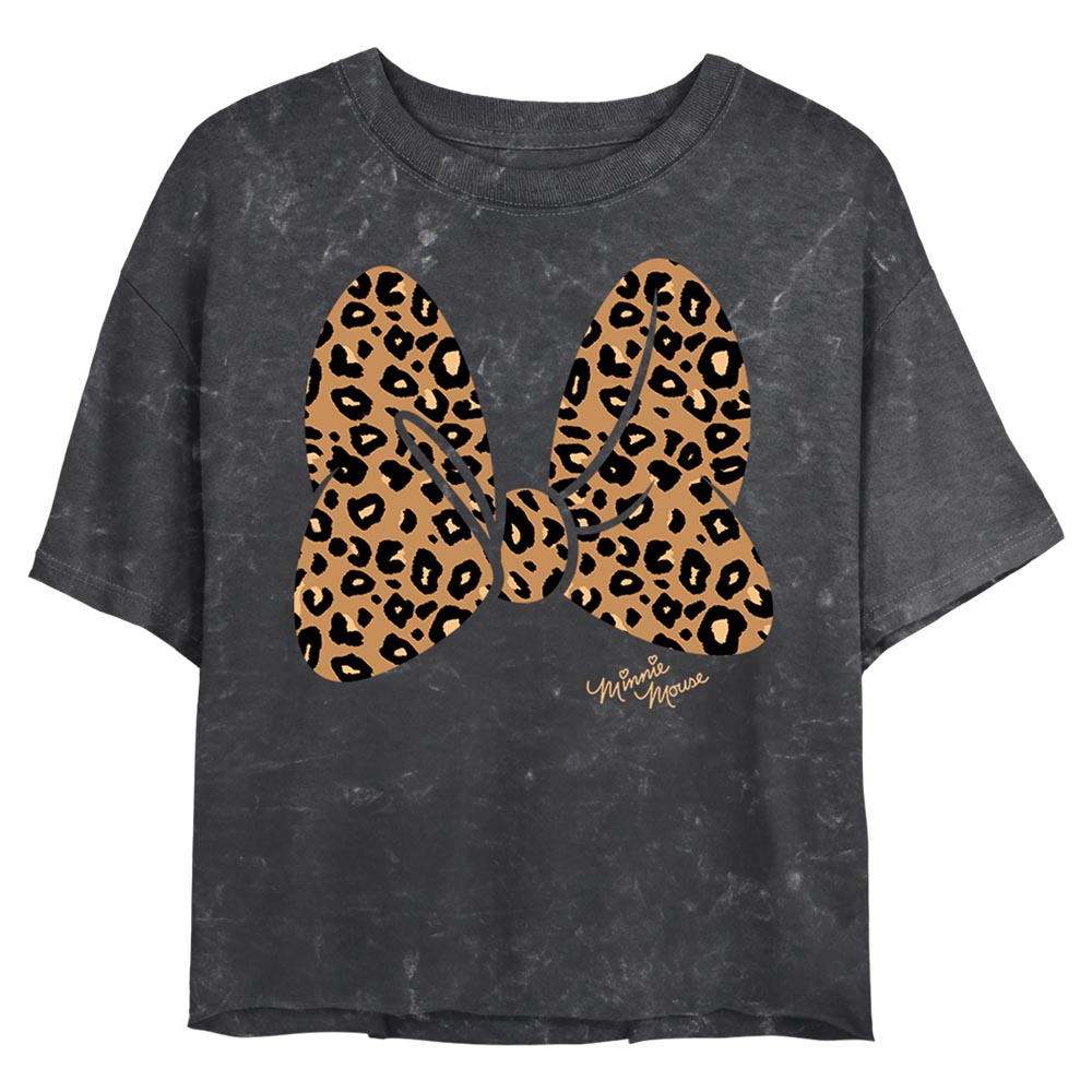 Junior's Disney Cheetah Print Minnie Mouse Bow Mineral Wash Crop Top